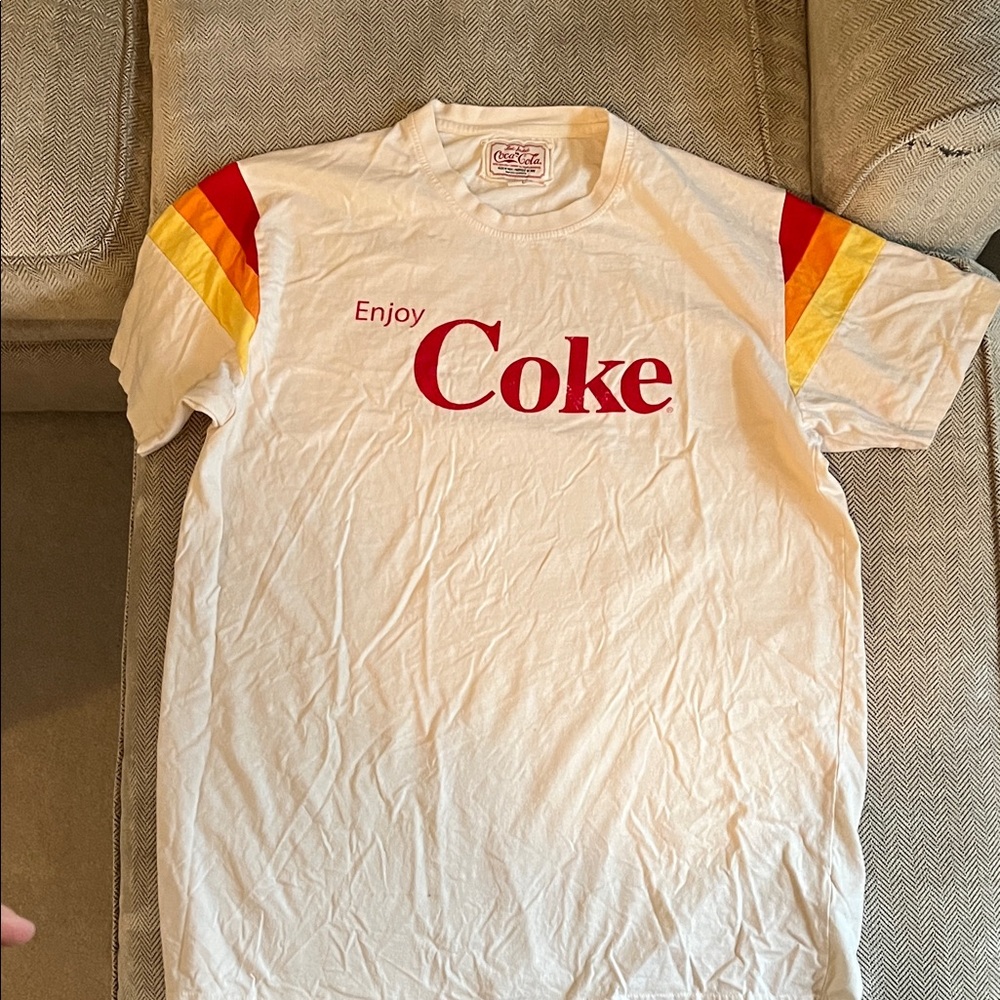 Coca-Cola White T-Shirt with Red and Yellow Stripes